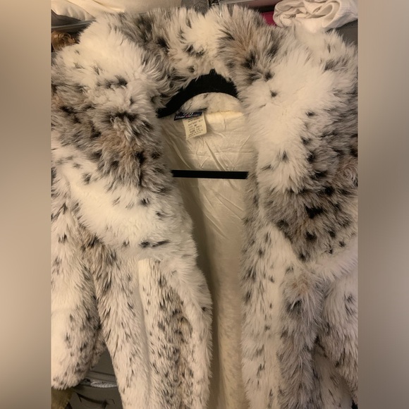 Vintage 80s faux fur white leopard coat, modern size S/M - Picture 5 of 12